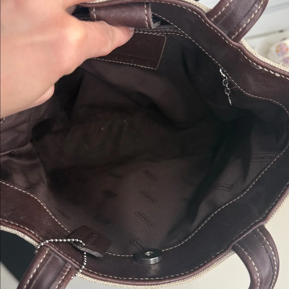 Coach 6122 vintage Bleecker Satchel linen canvas and brown leather tote bag - Picture 7 of 12